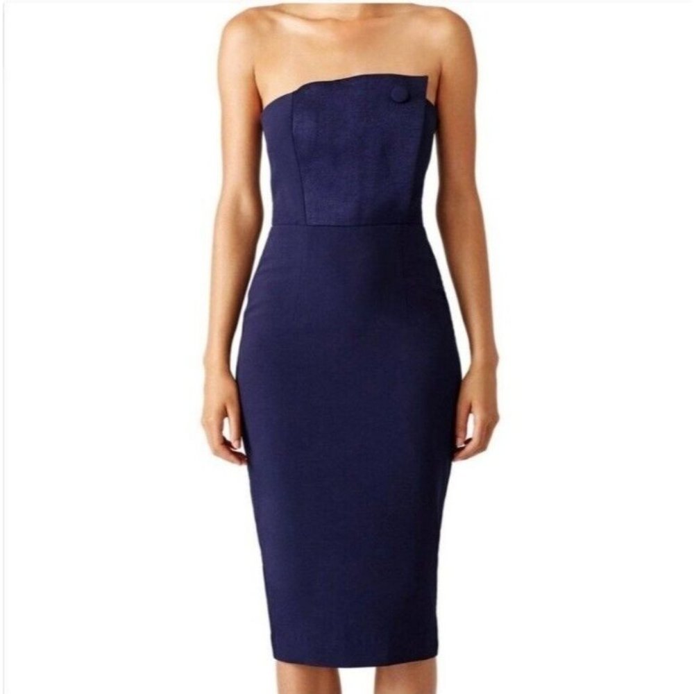 Misha Collection Navy Blue Strapless Dress Business Button Formal Womens 0 $455